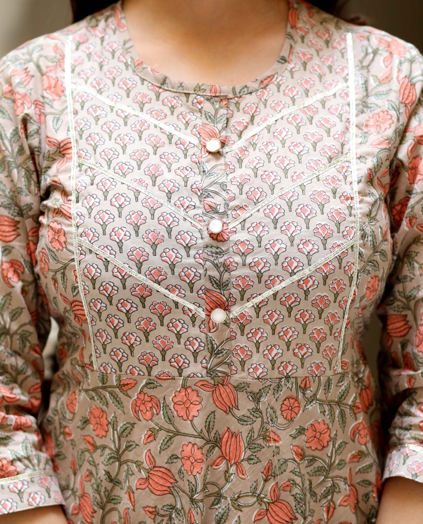 Women's Beige Cotton Floral Printed Anarkali Kurta - Miravan