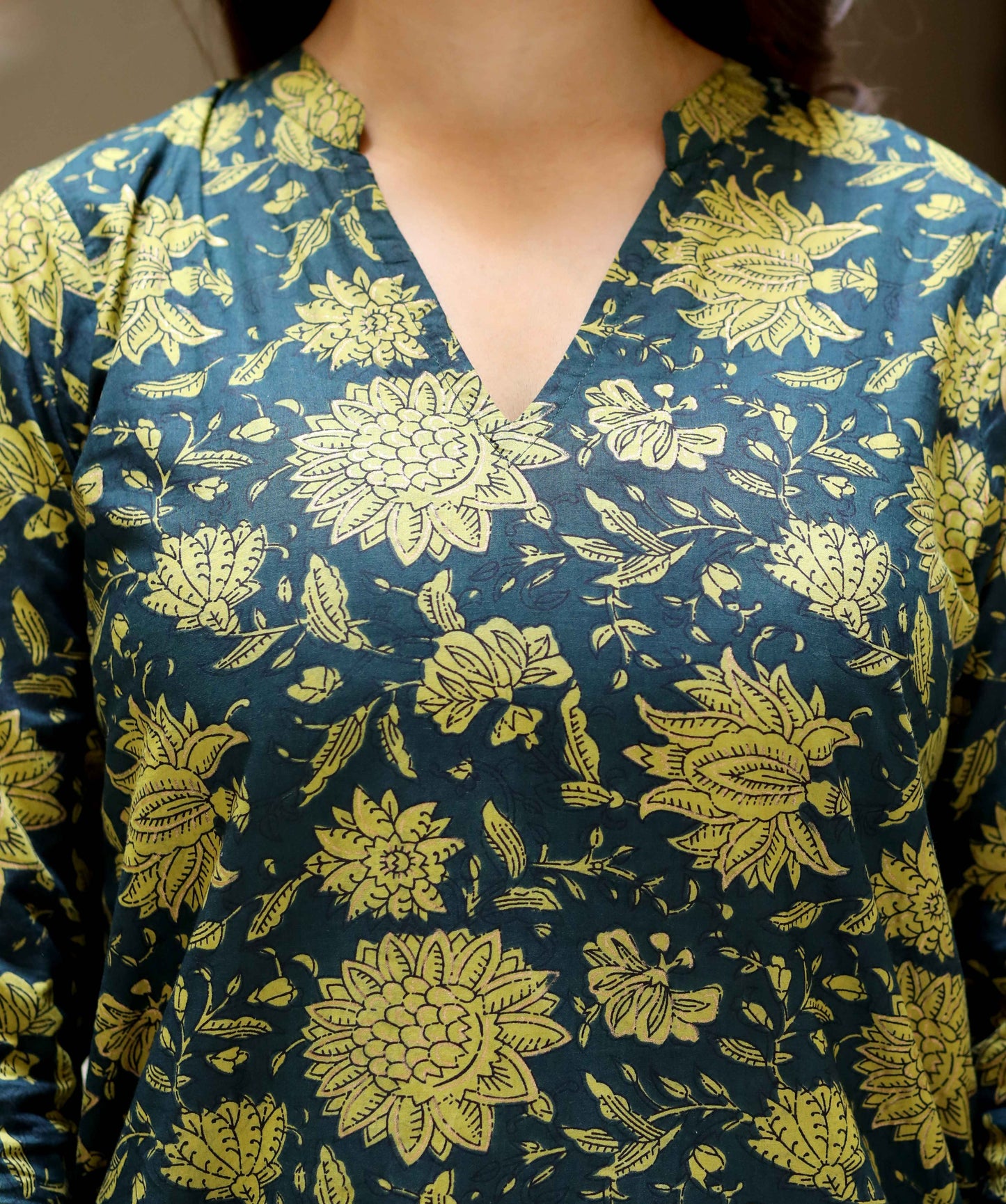 Women's Green & Yellow Floral Printed Pure Cotton Kurta With Sharara - Miravan