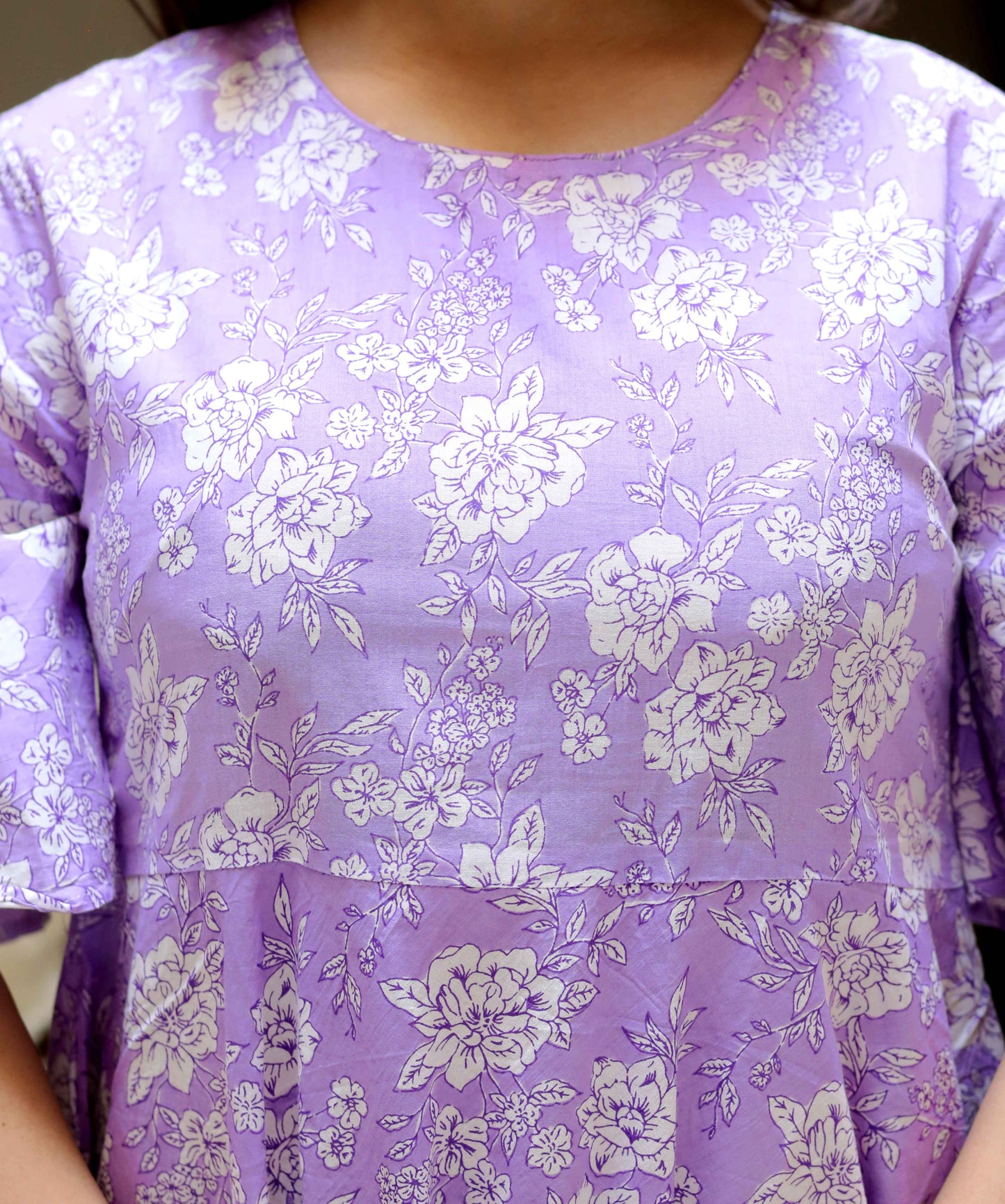 Women's Levender Floral Printed Anarkali Kurta - Miravan