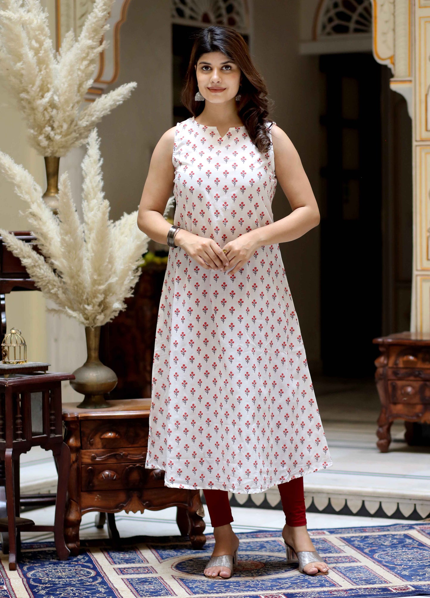 Women's Orange Cotton Floral Printed Kurta With Jacket - Miravan
