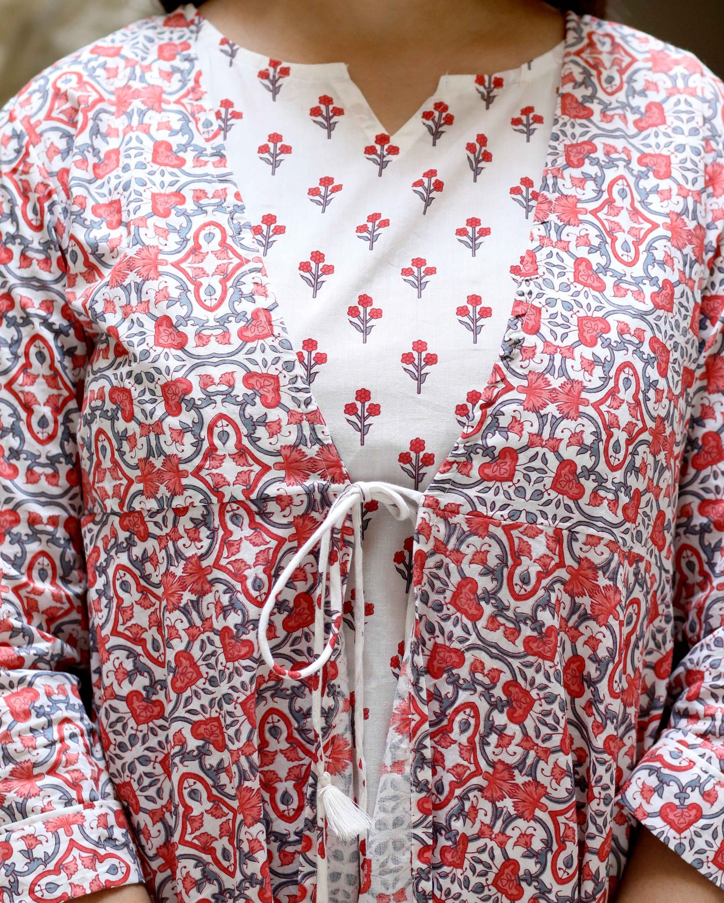 Women's Orange Cotton Floral Printed Kurta With Jacket - Miravan