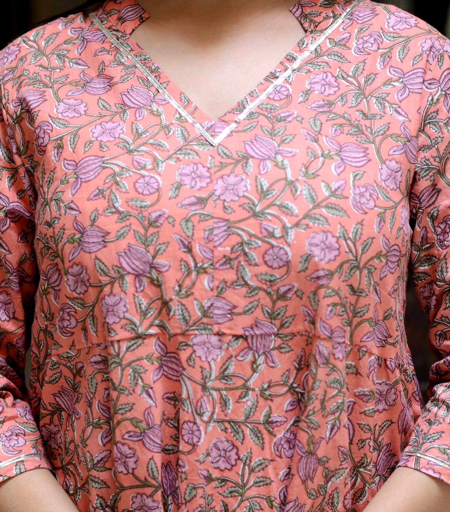 Women's Orange Cotton Floral Printed Anarkali Kurta - Miravan