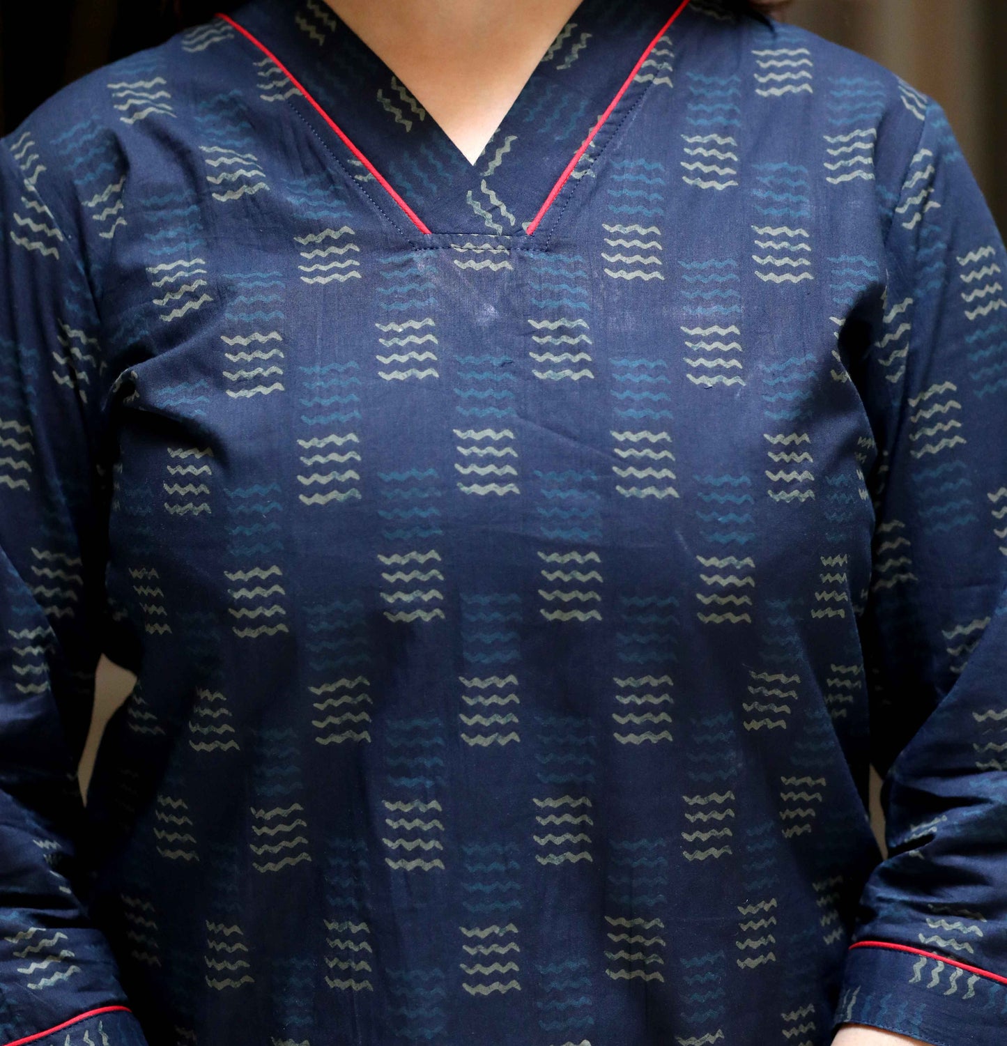 Women's Blue Printed Indigo Top- Miravan