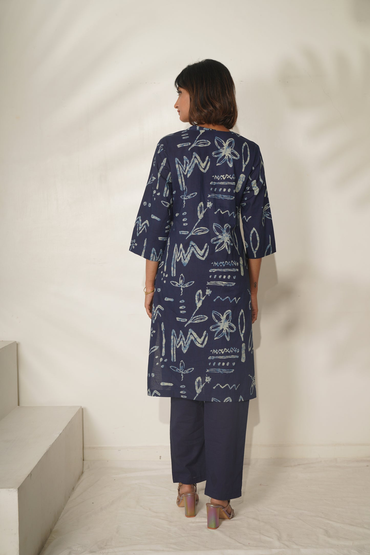 Miravan Womens Abstract Printed Cotton Blue Co-Ord Set