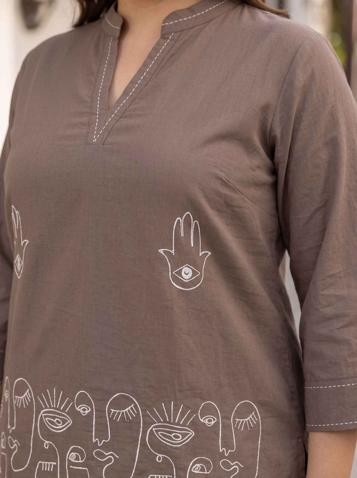 Miravan's Womens Grey Embroidered Kurta with palazzo Set