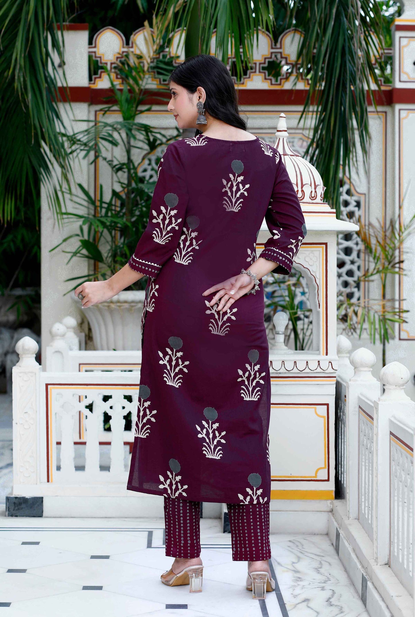 Women's Cotton Fabric Purple Kurta With Palazzo And Dupatta - Miravan