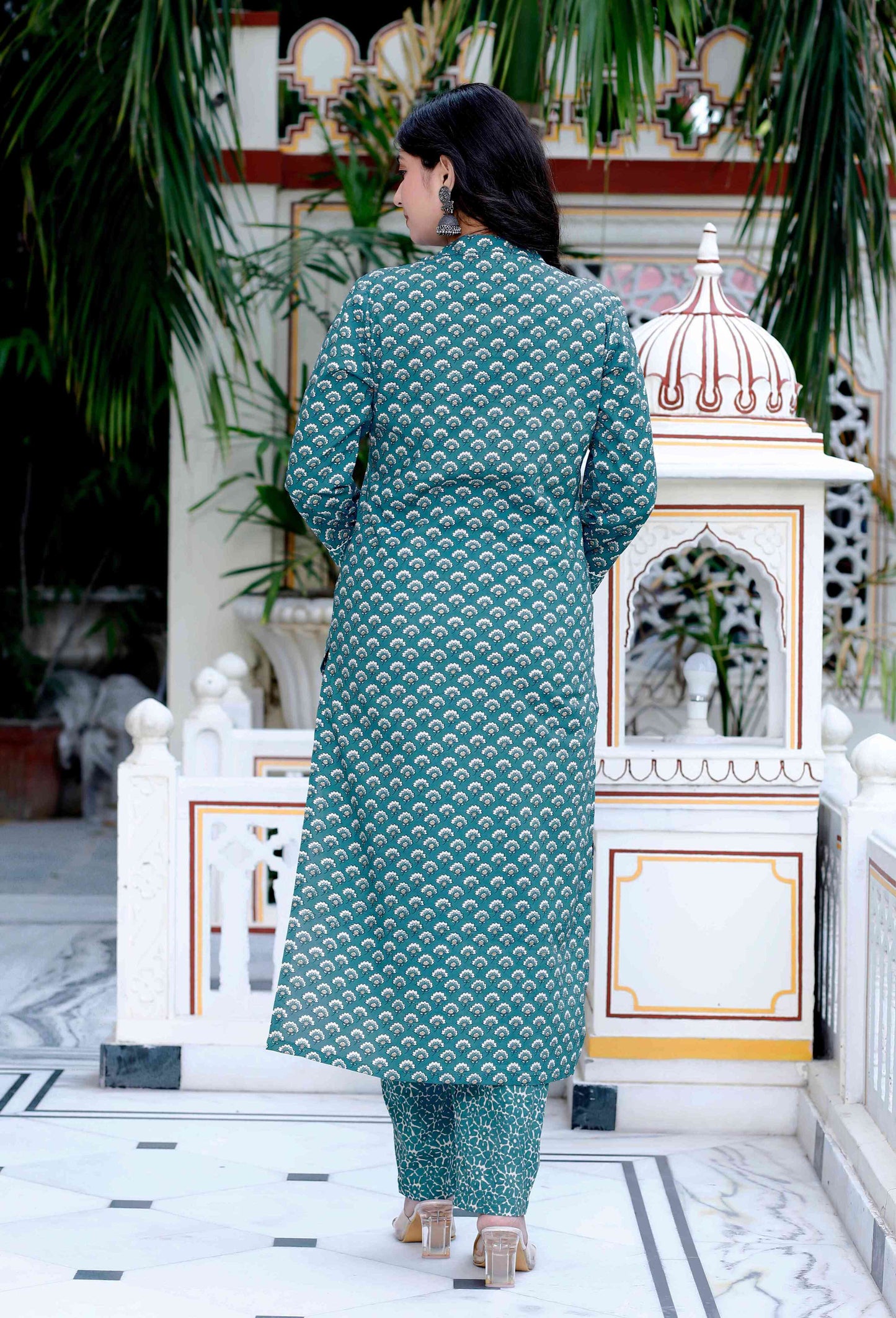Women's Cotton Straight Style Blue Kurta With Palazzo And Dupatta - Miravan