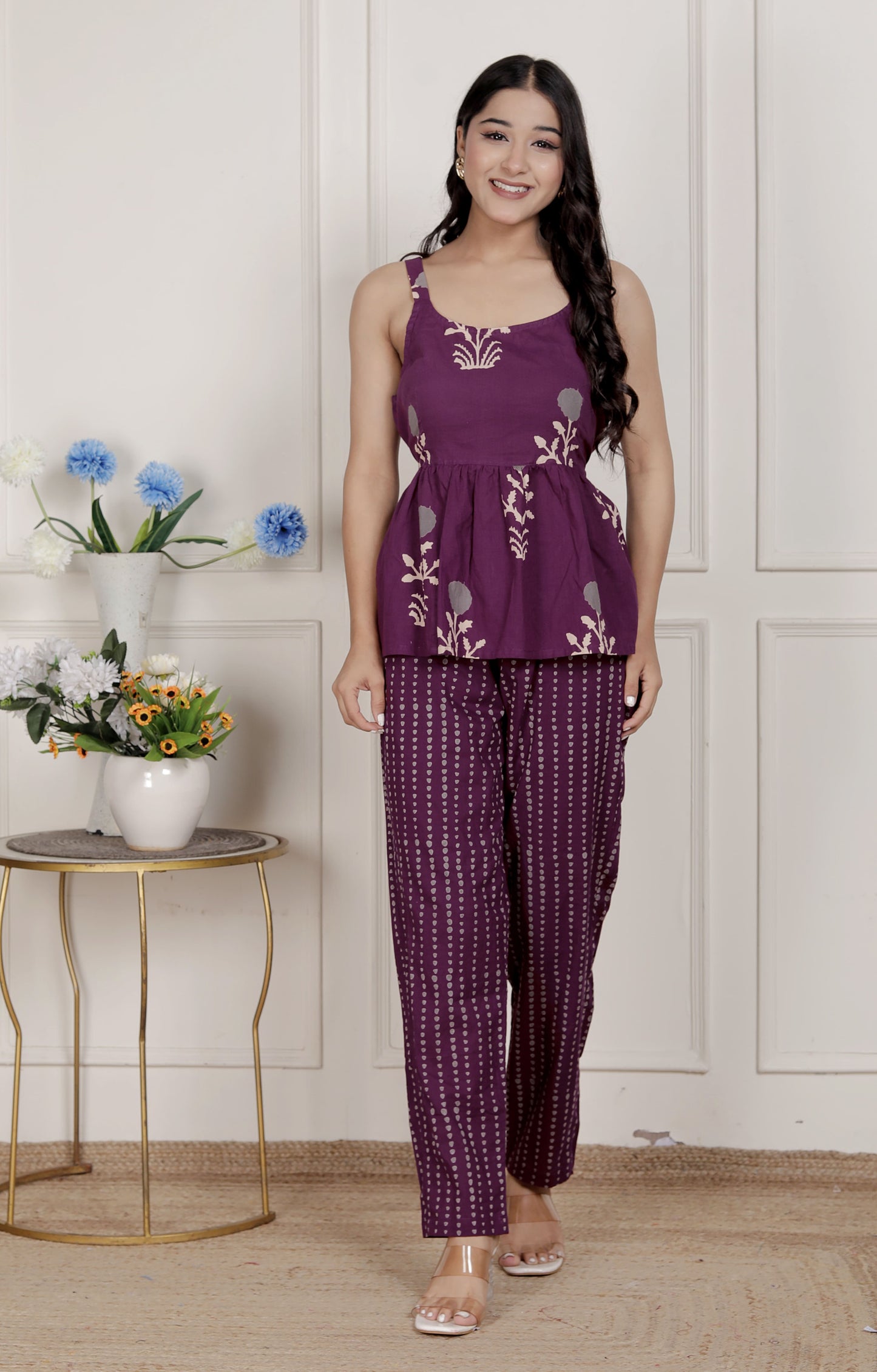 Miravan Womens Floral Printed Pure Cotton A-line Kurti and Palazzo set