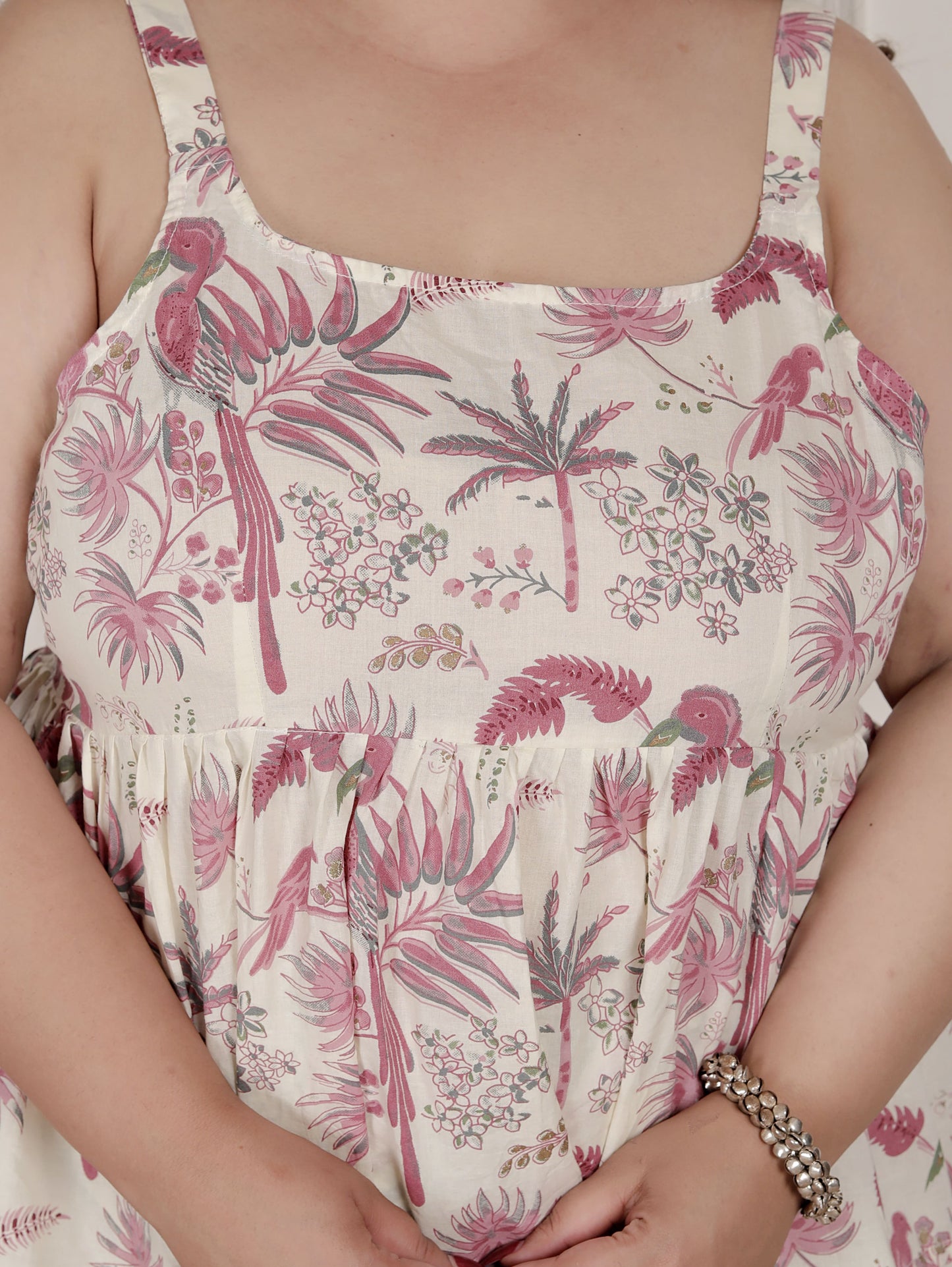 Miravan Womens Plus Size Pink Pure Cotton Leaf Printed Kurti with Palazzo