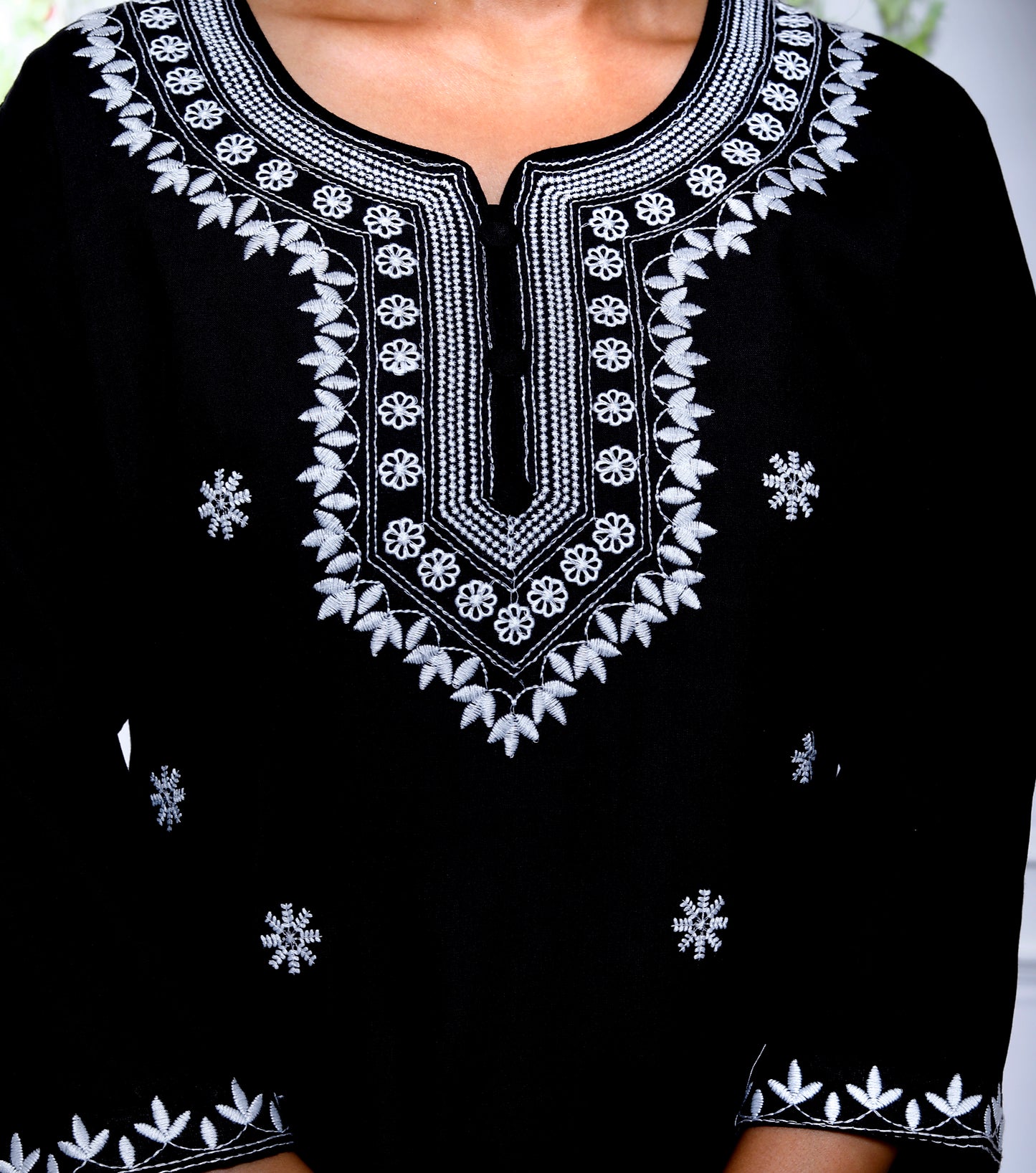 Miravan Womens Black Embroidery Straight Kurta with Palazzo and Dupatta