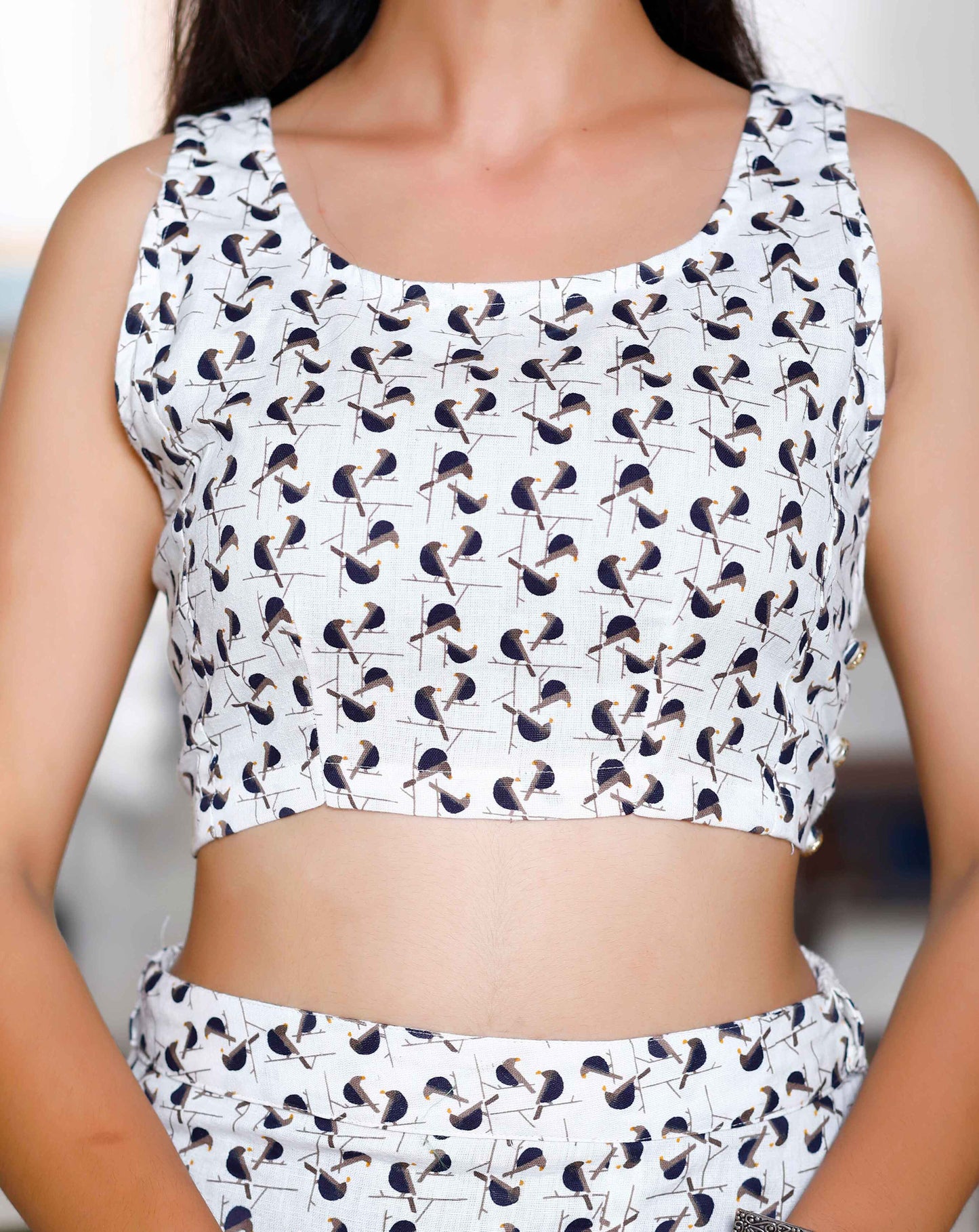 Women's White Animal Print Round Neck Top With Side Slit Skirt Co-Ord Set - Miravan