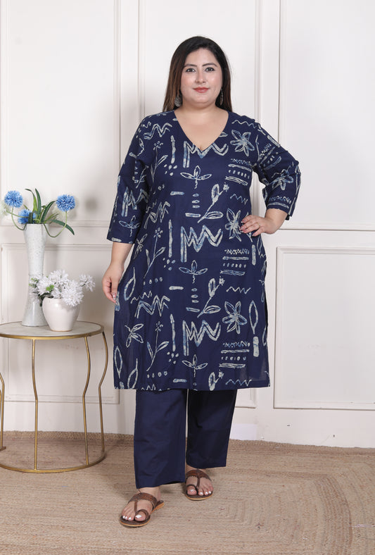 Miravan Womens Plus Size Abstract Printed Cotton kurta Set