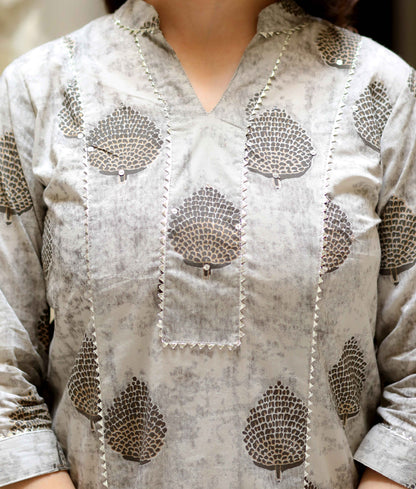 Women's Beige Pure Cotton Printed Straight Kurta And Palazzo - Miravan