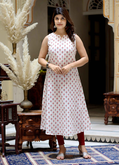 Women's Orange Cotton Floral Printed Kurta With Jacket - Miravan