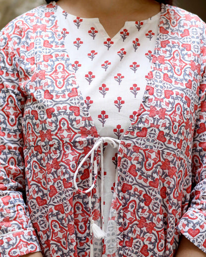 Miravan Women's Cotton Floral Printed Layered Kurta with Jacket