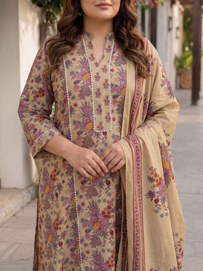 Miravan Womens Plus Size Multicolor Floral Printed Pure Cotton Kurta and Palazzo with Dupatta Set