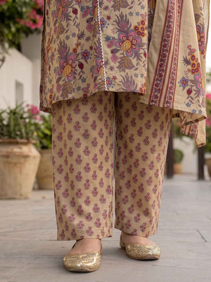 Miravan Womens Plus Size Multicolor Floral Printed Pure Cotton Kurta and Palazzo with Dupatta Set