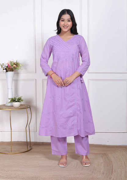 Miravan Womens Lavender Angrakha Kurta Set