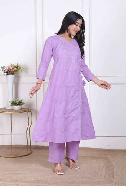 Miravan Womens Lavender Angrakha Kurta Set
