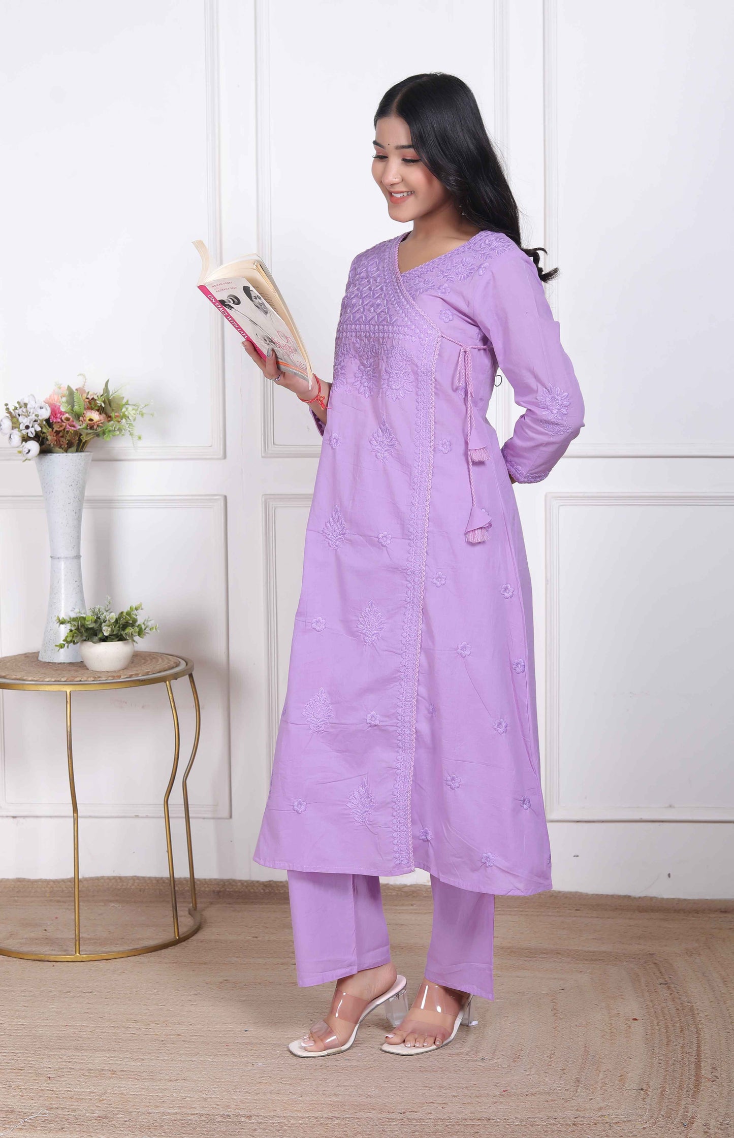 Miravan Womens Lavender Angrakha Kurta Set