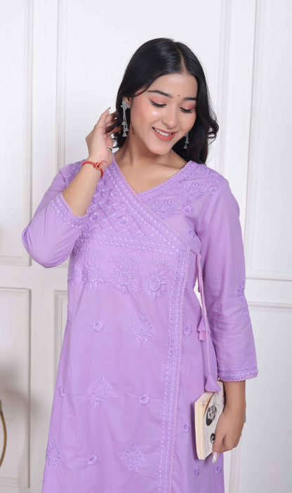 Miravan Womens Lavender Angrakha Kurta Set