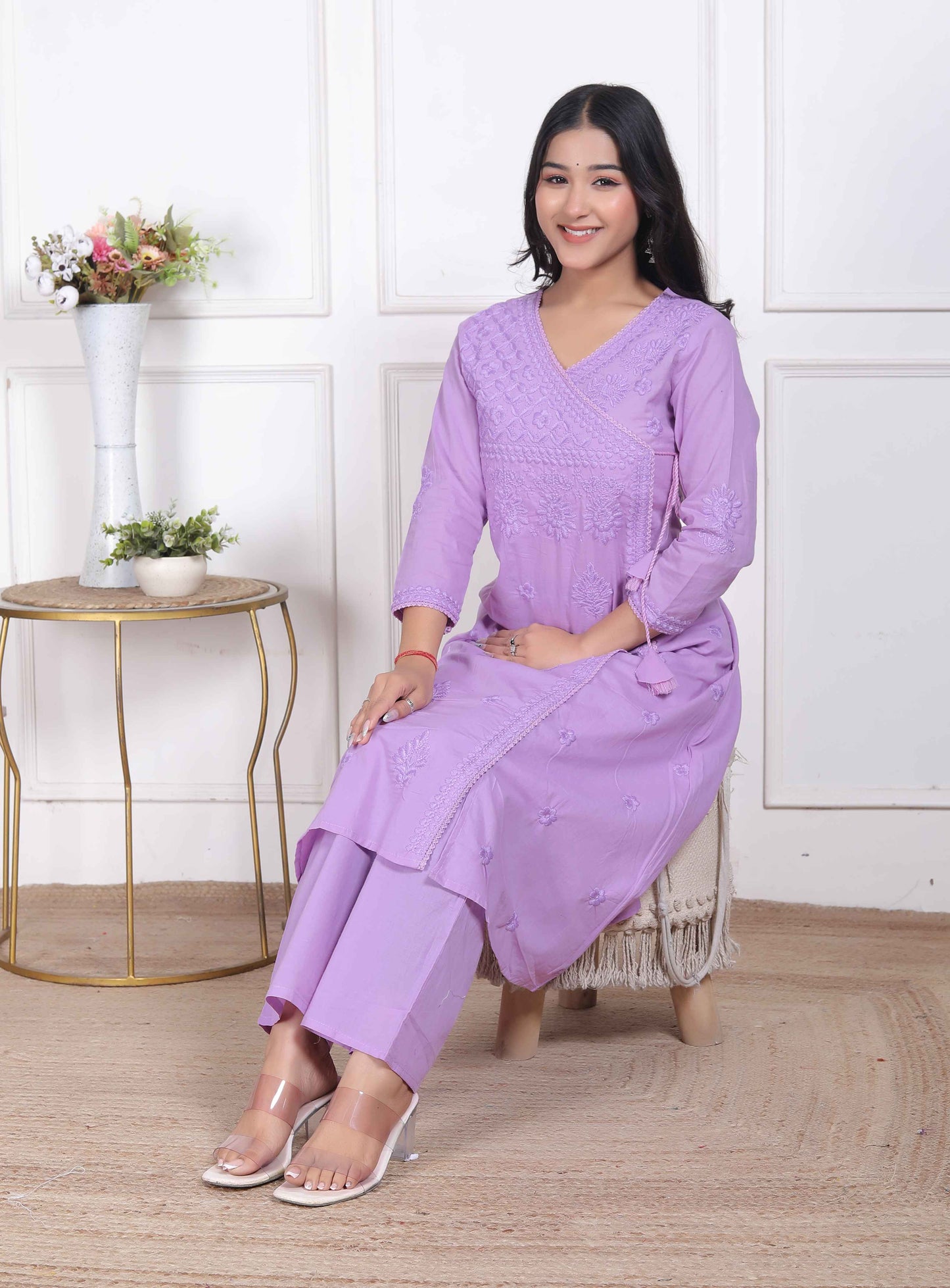 Miravan Womens Lavender Angrakha Kurta Set