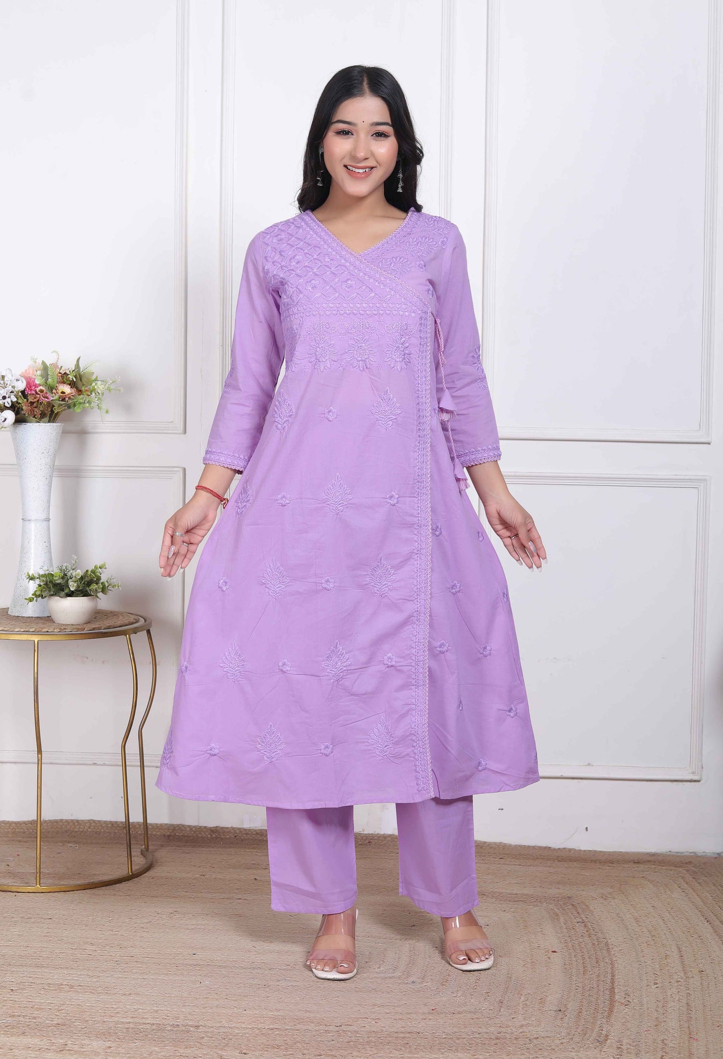 Miravan Womens Lavender Angrakha Kurta Set