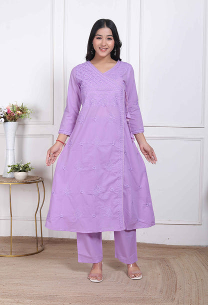 Miravan Womens Lavender Angrakha Kurta Set