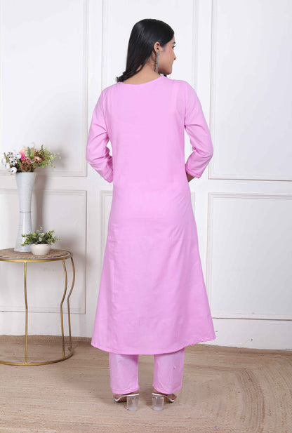 Miravan Womens Pink Lucknowi Angrakha Style Kurta with Palazzo