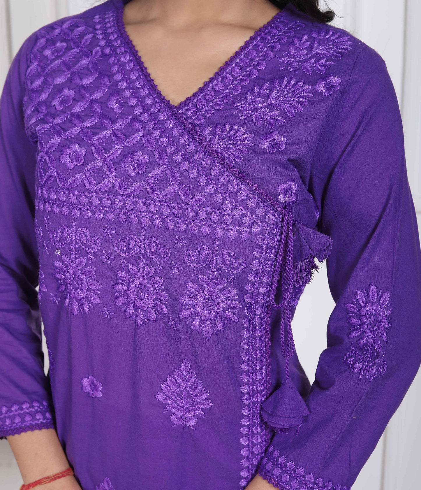 Miravan Womens Purple Floral Printed Angrakha Style Kurta with Palazzo