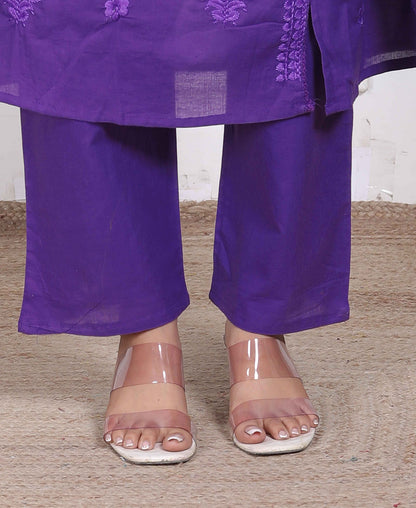 Miravan Womens Purple Floral Printed Angrakha Style Kurta with Palazzo