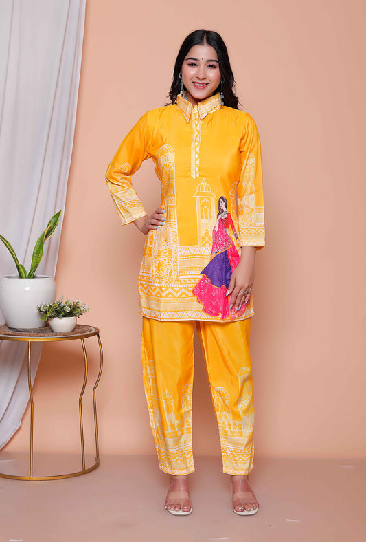 Miravan Womens yellow Digital Printed Co-ord Set