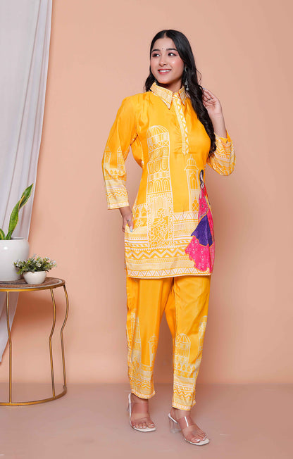 Miravan Womens yellow Digital Printed Co-ord Set