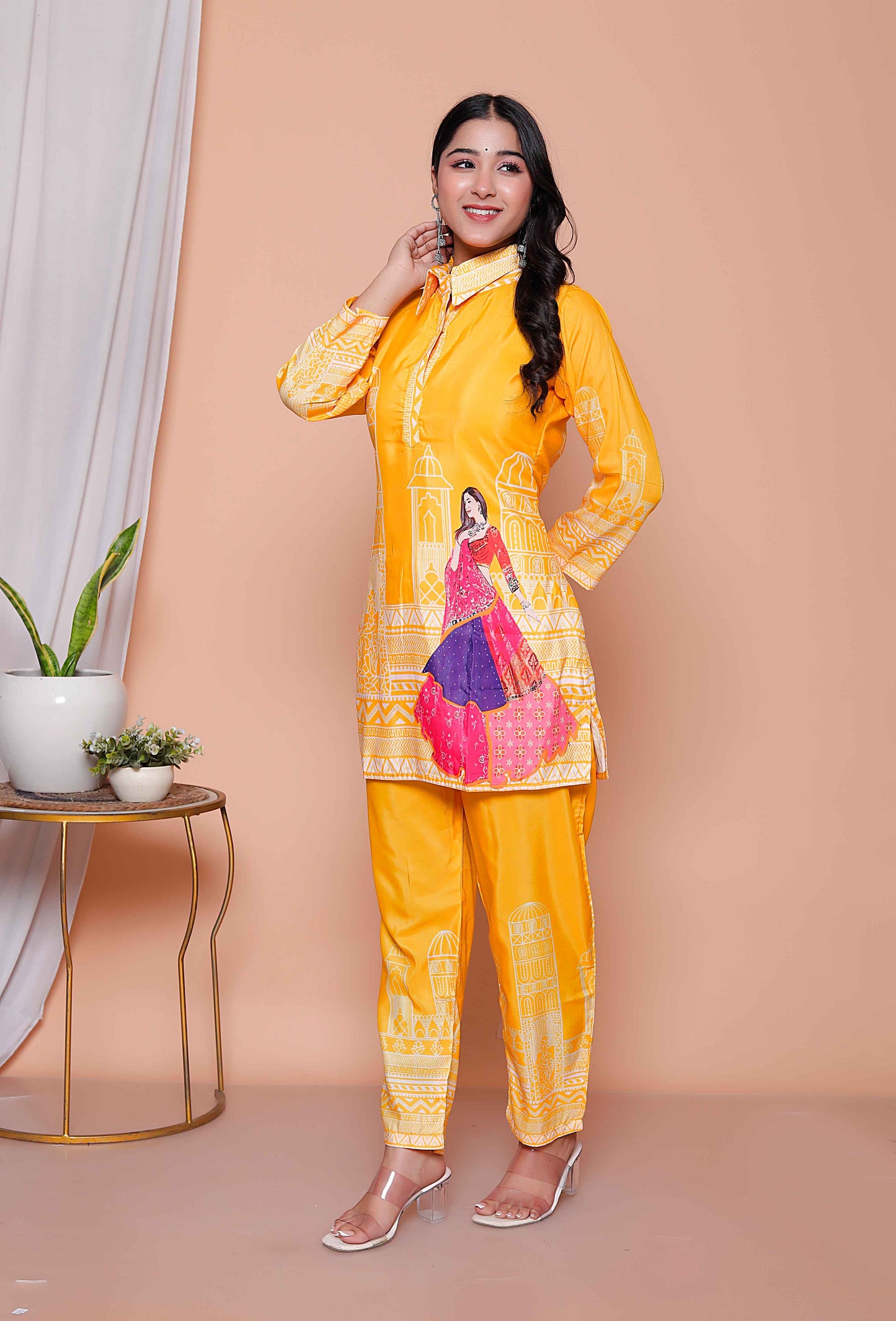 Miravan Womens yellow Digital Printed Co-ord Set