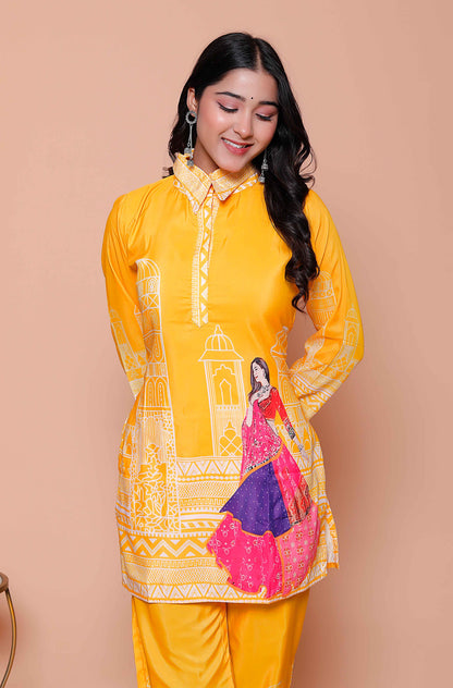 Miravan Womens yellow Digital Printed Co-ord Set