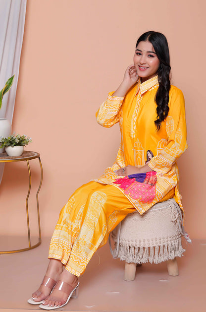 Miravan Womens yellow Digital Printed Co-ord Set