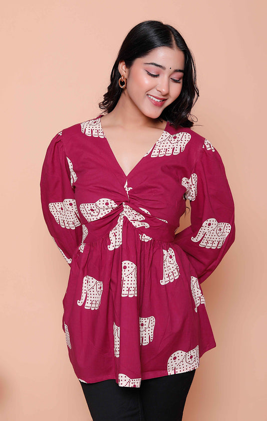 Miravan Womens Magenta Animal Print  Butterfly Top