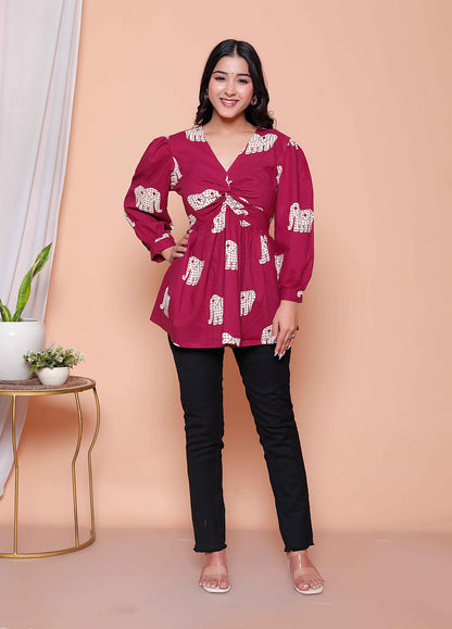 Miravan Womens Magenta Animal Print  Butterfly Top