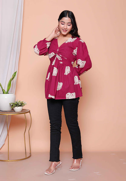 Miravan Womens Magenta Animal Print  Butterfly Top