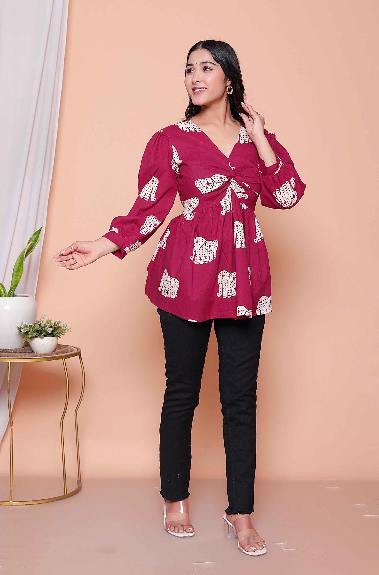 Miravan Womens Magenta Animal Print  Butterfly Top