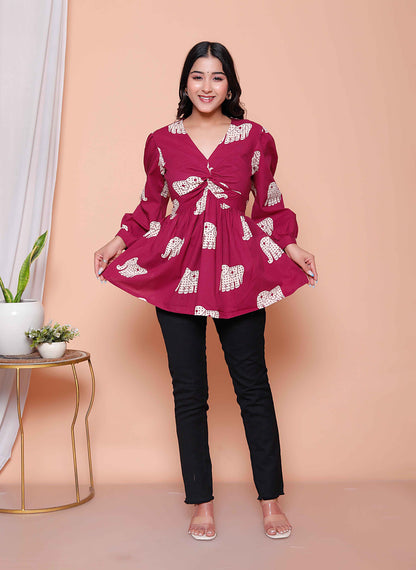 Miravan Womens Magenta Animal Print  Butterfly Top