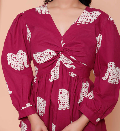 Miravan Womens Magenta Animal Print  Butterfly Top