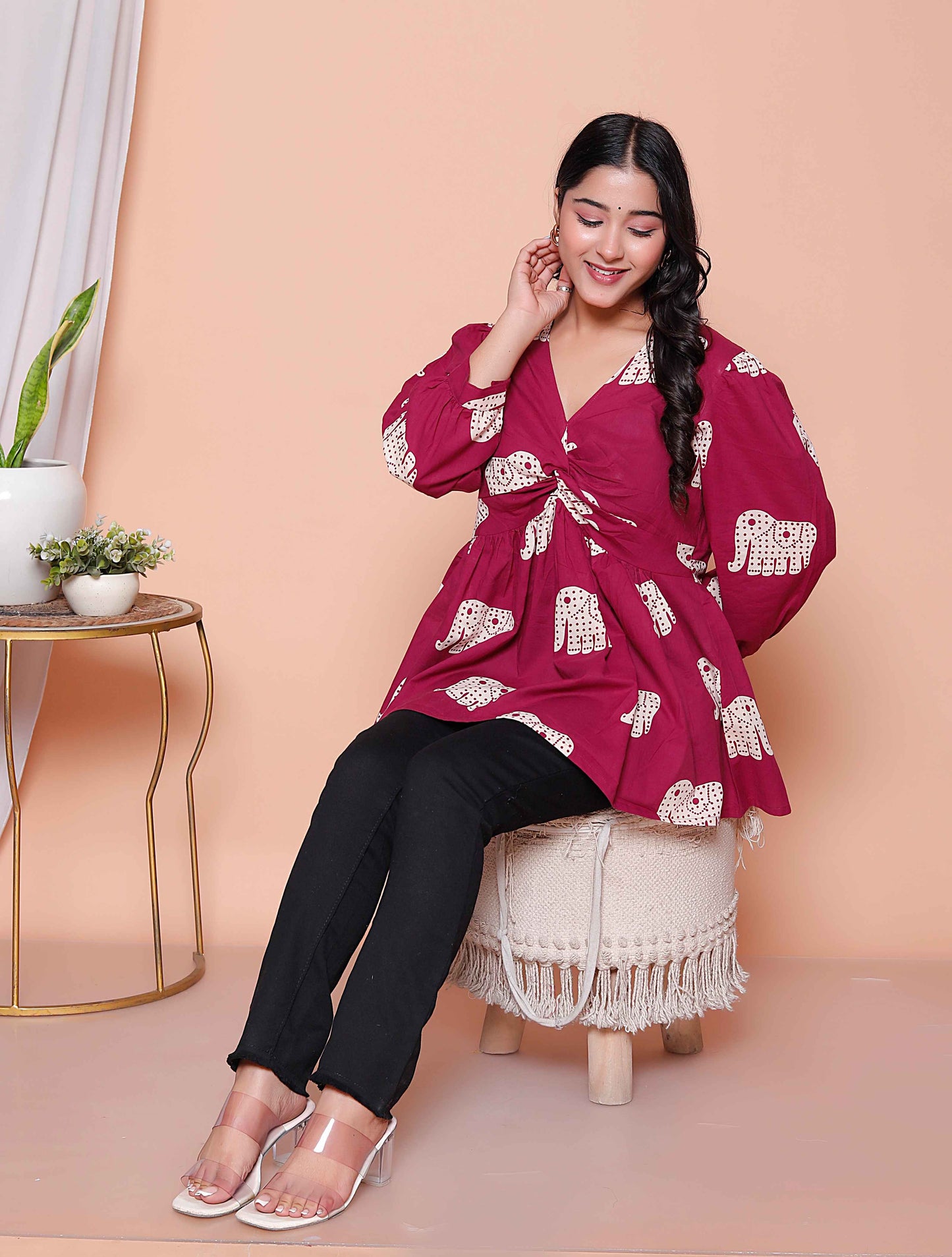 Miravan Womens Magenta Animal Print  Butterfly Top