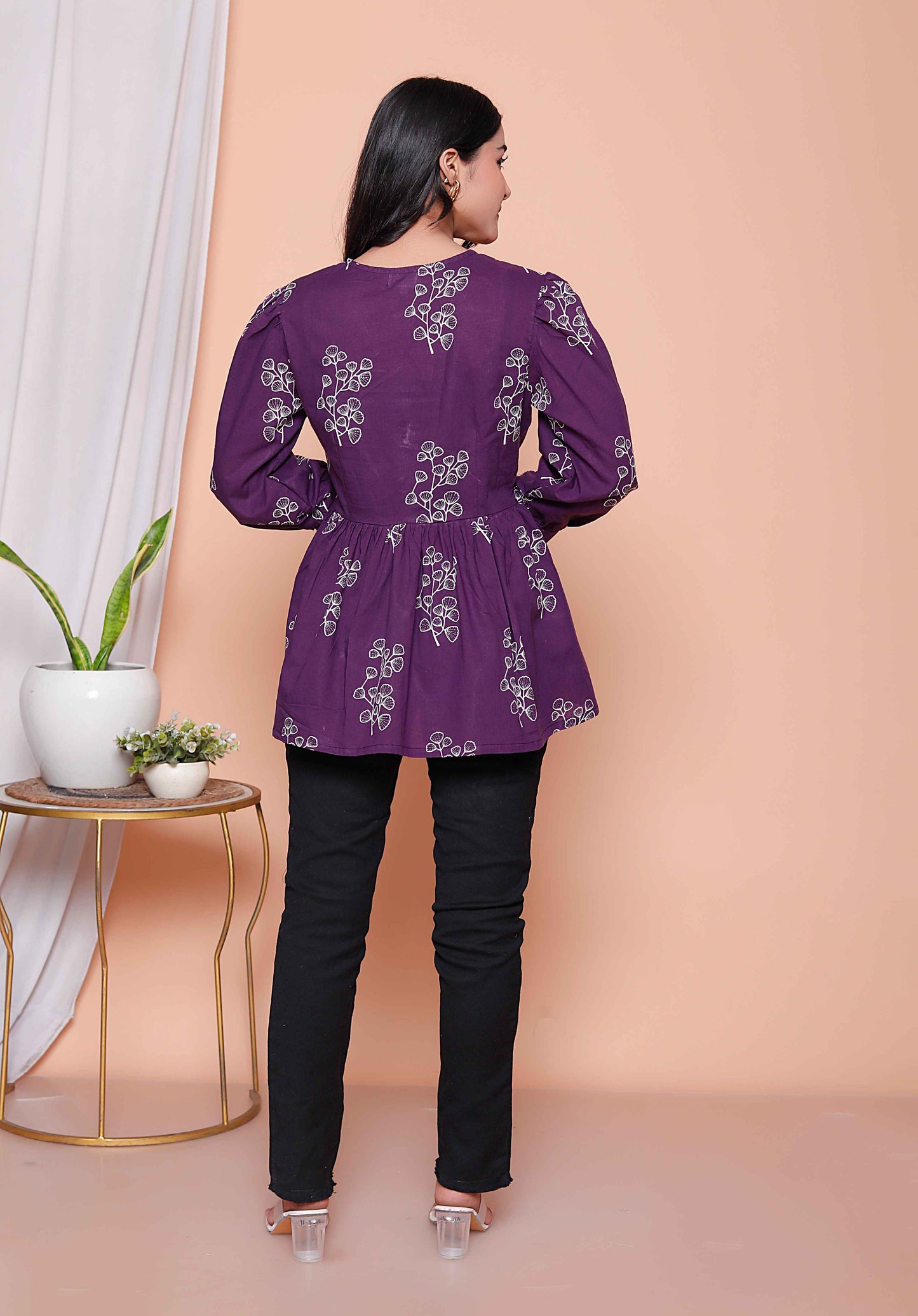 Miravan Womens Cotton  Butterfly Style Floral Print V-Neck  Top