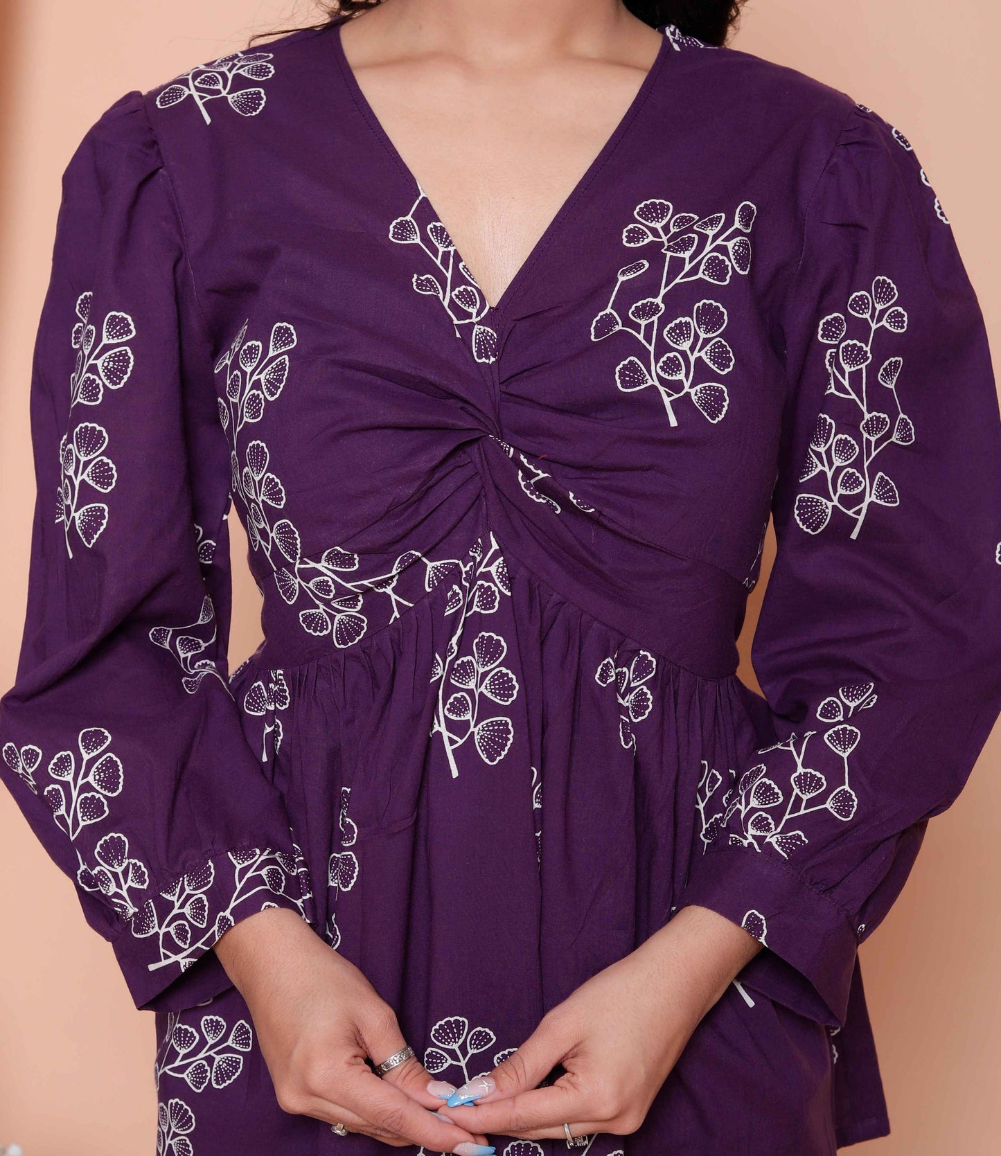 Miravan Womens Cotton  Butterfly Style Floral Print V-Neck  Top