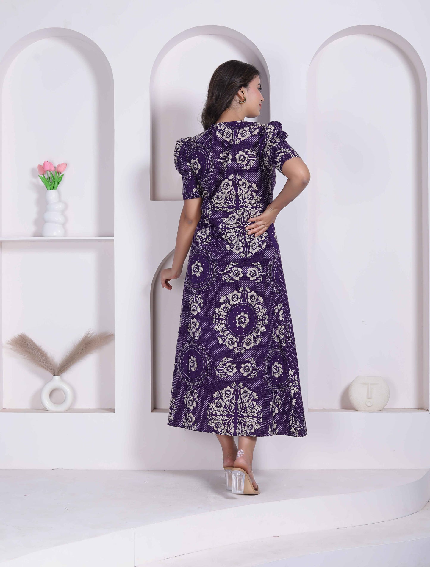 Miravan Womens Floral Printed Cotton Butterfly Maxi  Dress