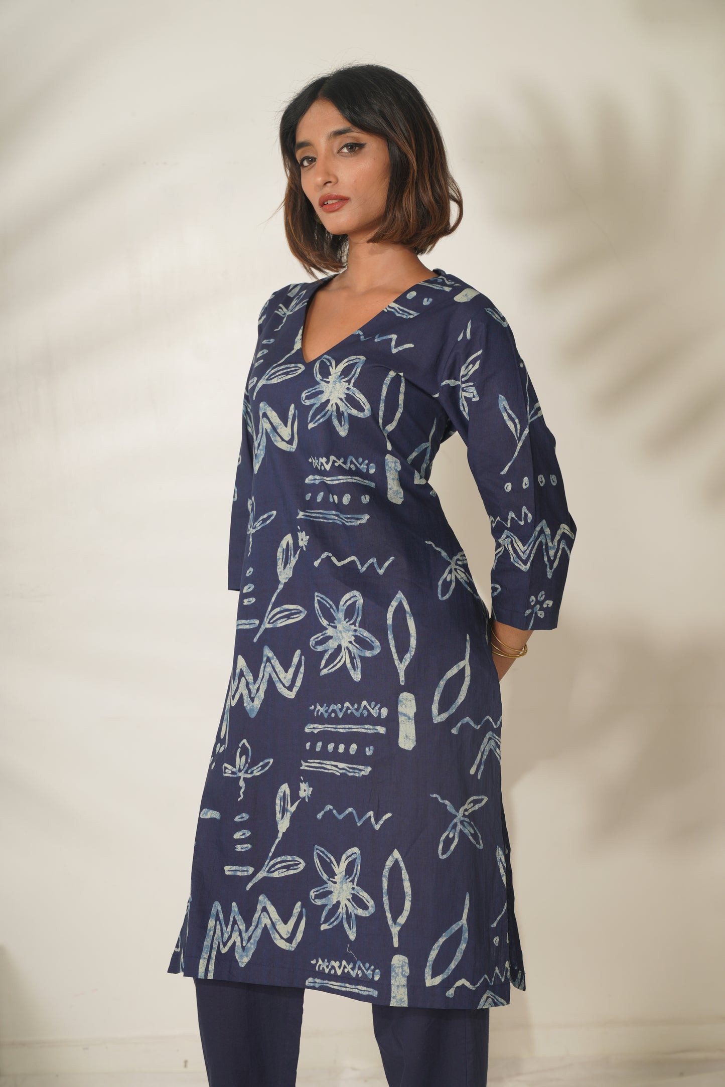 Miravan Womens Abstract Printed Cotton Blue Co-Ord Set