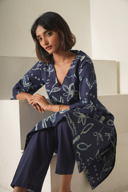 Miravan Womens Abstract Printed Cotton Blue Co-Ord Set