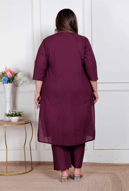 Miravan womens plus size Wine Floral Kurta with Palazzo