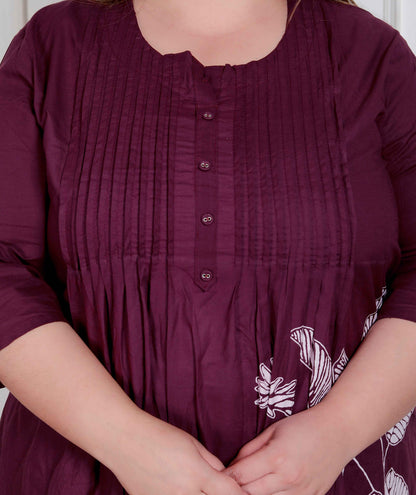 Miravan womens plus size Wine Floral Kurta with Palazzo